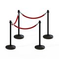 Montour Line Stanchion Post and Rope Kit Black, 4 Crown Top 3 Red Rope C-Kit-4-BK-CN-3-PVR-RD-PS